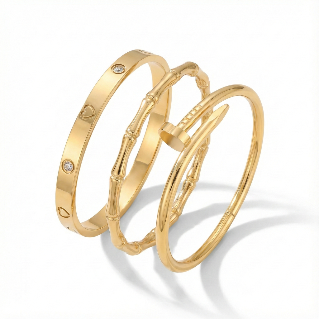 The Aurélie Trio — Gold-Plated Stackable Bracelet Set