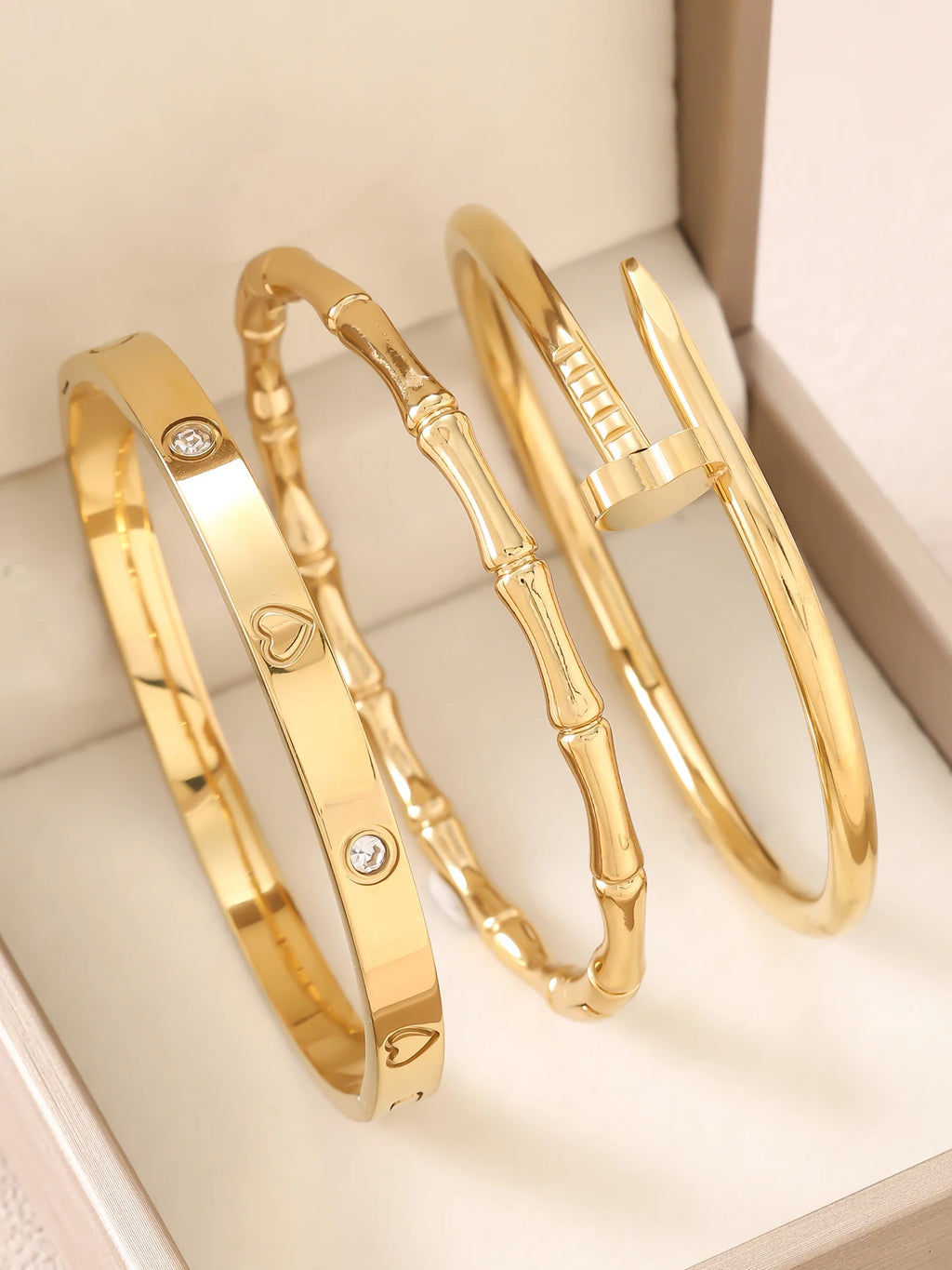 The Aurélie Trio — Gold-Plated Stackable Bracelet Set